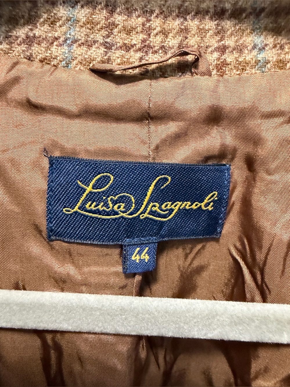 Luisa Spagnoli Jacket w/Leather Collar Plaid Dark‎ Academia Quiet Luxury Size 4 - Picture 2 of 9